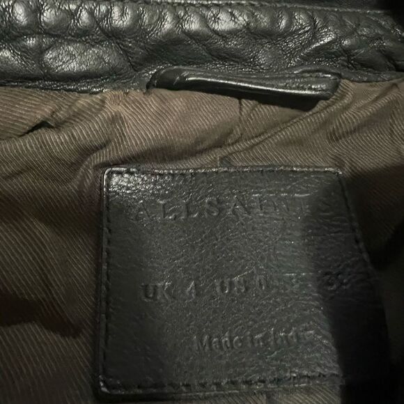 Allsaints Balfern Sheep Leather Biker Jacket Women's Size 0 Black Full Zip biker - Picture 3 of 6